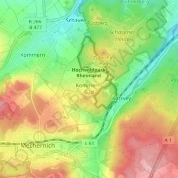 Topografische Karte Kommern-Süd, Höhe, Relief