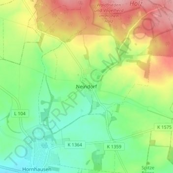 Topografische Karte Neindorf, Höhe, Relief