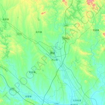 Topografische Karte 随县, Höhe, Relief