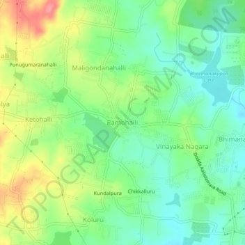 Topografische Karte Ramohalli, Höhe, Relief