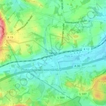 Topografische Karte Velpe, Höhe, Relief