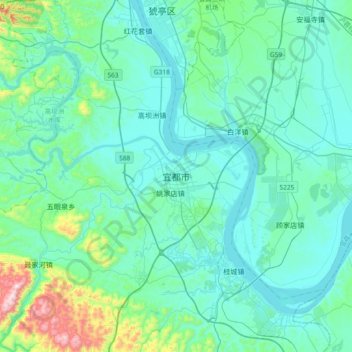 Topografische Karte 宜都市, Höhe, Relief