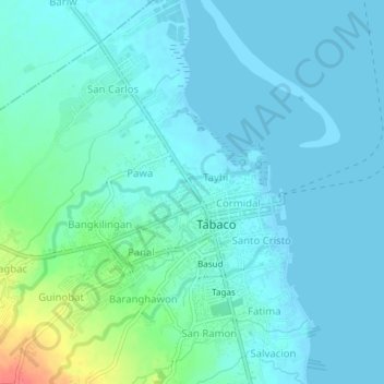 Topografische Karte Bombon, Höhe, Relief