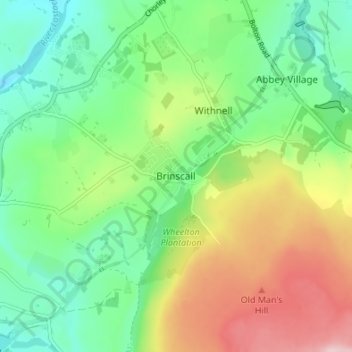 Topografische Karte Brinscall, Höhe, Relief