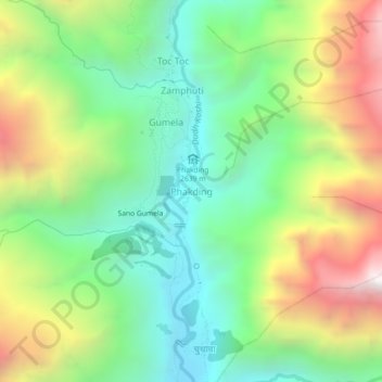 Topografische Karte Phakding, Höhe, Relief