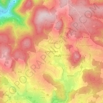 Topografische Karte Großherrischwand, Höhe, Relief