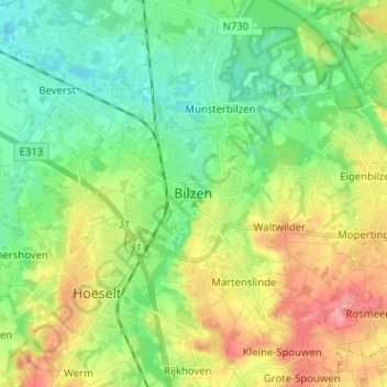 Topografische Karte Bilzen, Höhe, Relief