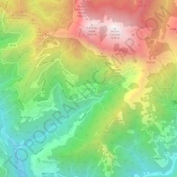 Topografische Karte Levigliani, Höhe, Relief