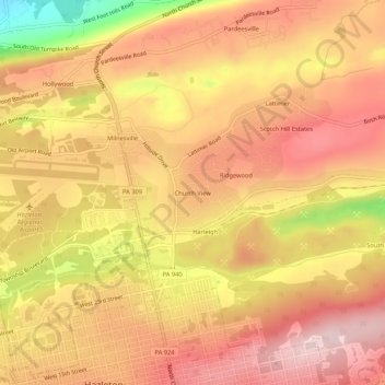 Topografische Karte Church View, Höhe, Relief