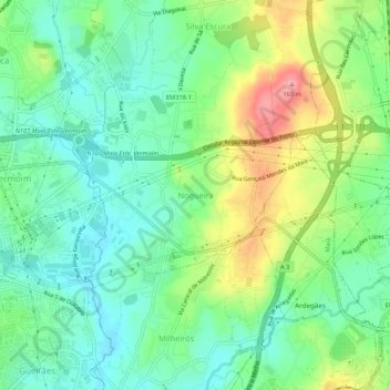 Topografische Karte Nogueira, Höhe, Relief