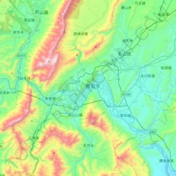 Topografische Karte 雨城区, Höhe, Relief