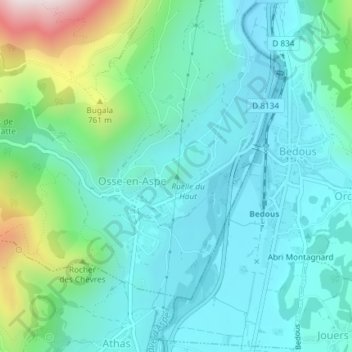 Topografische Karte Mont d'Osse, Höhe, Relief