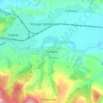 Topografische Karte Поляна, Höhe, Relief
