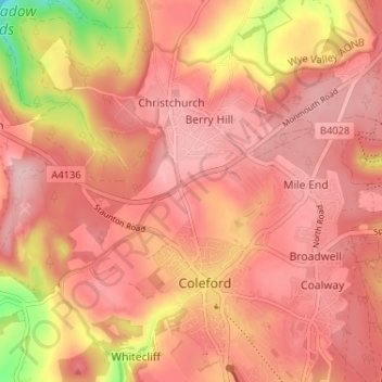Topografische Karte Lower Berry Hill, Höhe, Relief
