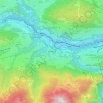 Topografische Karte Teufenbach, Höhe, Relief