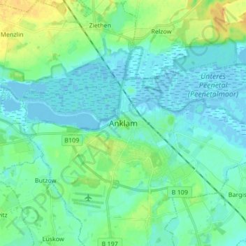 Topografische Karte Anklam, Höhe, Relief