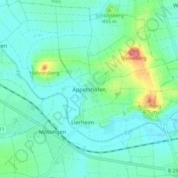 Topografische Karte Appetshofen, Höhe, Relief