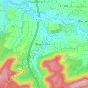 Topografische Karte Cleversulzbach, Höhe, Relief