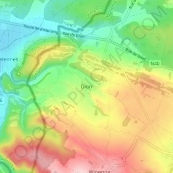 Topografische Karte Dion, Höhe, Relief