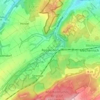 Topografische Karte Roggendorf, Höhe, Relief