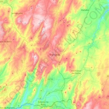 Topografische Karte Trancoso, Höhe, Relief