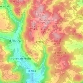 Topografische Karte Stöppach, Höhe, Relief