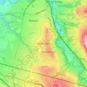 Topografische Karte Hawk Green, Höhe, Relief