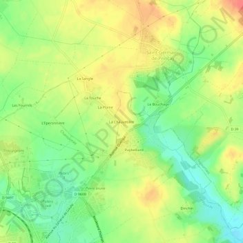 Topografische Karte La Chauvetière, Höhe, Relief