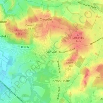 Topografische Karte Fair Oak, Höhe, Relief