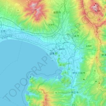 Topografische Karte Numazu, Höhe, Relief