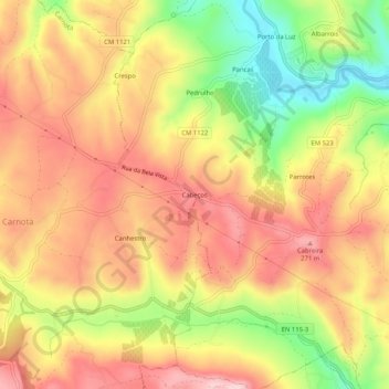 Topografische Karte Cabeços, Höhe, Relief