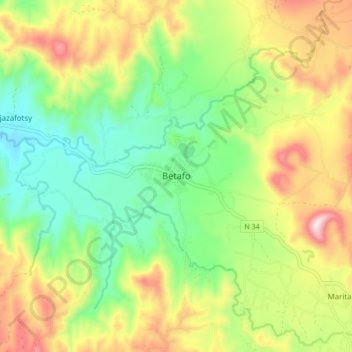 Topografische Karte Betafo, Höhe, Relief