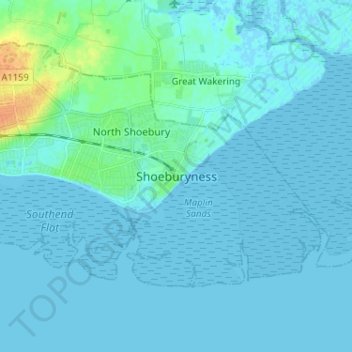 Topografische Karte Shoeburyness, Höhe, Relief