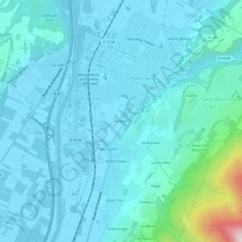 Topografische Karte Grignon, Höhe, Relief