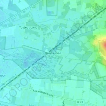 Topografische Karte Dreihausen, Höhe, Relief