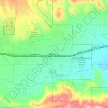 Topografische Karte Banning, Höhe, Relief