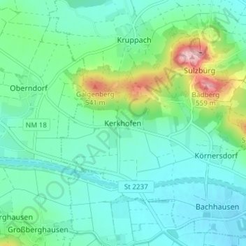 Topografische Karte Kerkhofen, Höhe, Relief