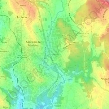 Topografische Karte Travessas, Höhe, Relief
