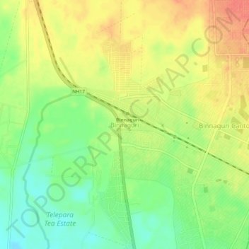 Topografische Karte Binnaguri, Höhe, Relief