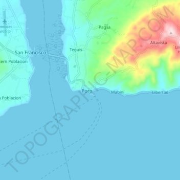 Topografische Karte Poro, Höhe, Relief
