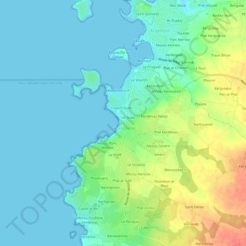 Topografische Karte Keravel, Höhe, Relief