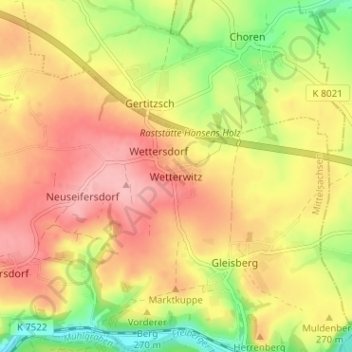 Topografische Karte Wetterwitz, Höhe, Relief