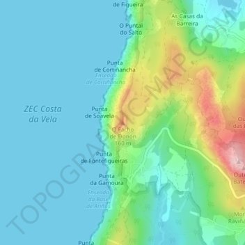 Topografische Karte O Facho de Donón, Höhe, Relief
