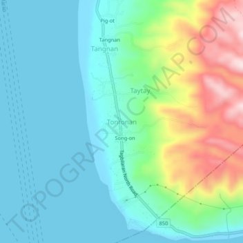 Topografische Karte Tontonan, Höhe, Relief