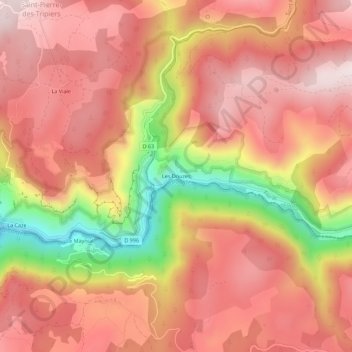 Topografische Karte Les Douzes, Höhe, Relief