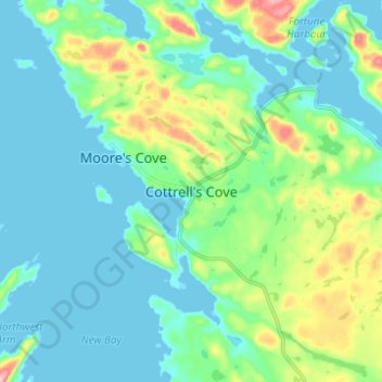 Topografische Karte Cottrell's Cove, Höhe, Relief