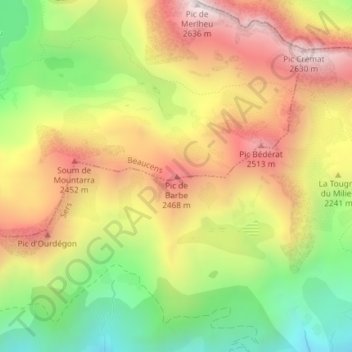 Topografische Karte Pic de Barbe, Höhe, Relief