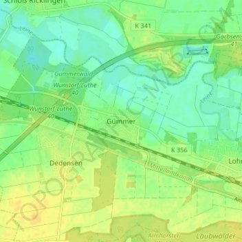 Topografische Karte Gümmer, Höhe, Relief
