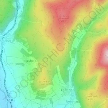 Topografische Karte Auf der Stelle, Höhe, Relief