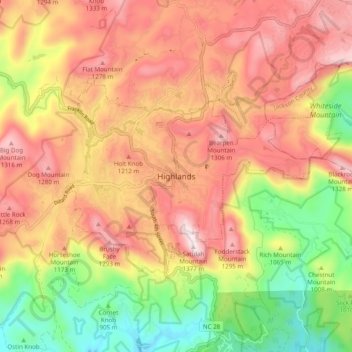 Topografische Karte Highlands, Höhe, Relief
